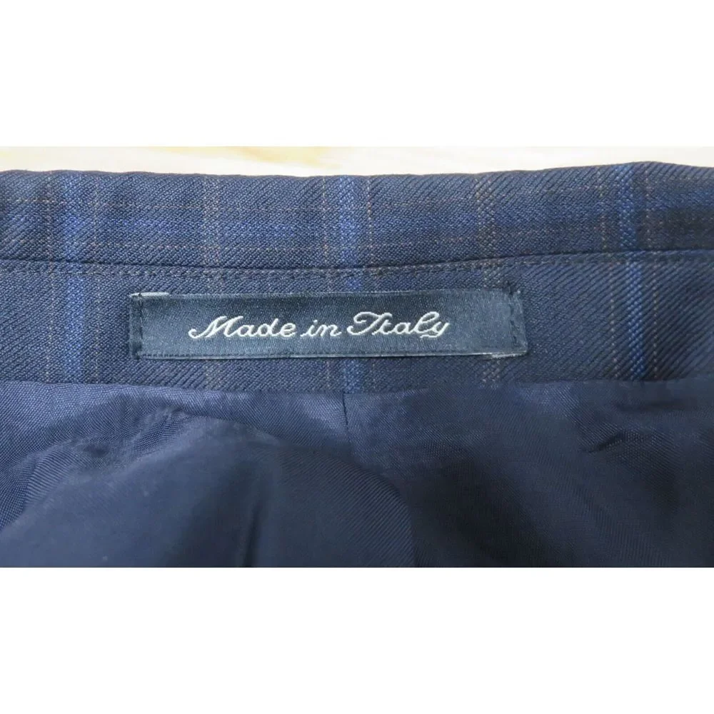 Mens Faconnable Sport Coat Jacket 3 Button 44R‎ Blue Brown Windowpane Wool Lined